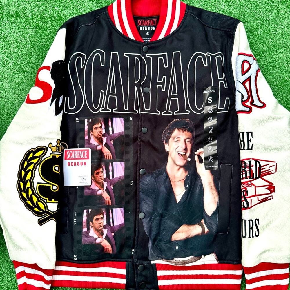 Reason x Scarface Button Up Varsity Jacket The World Is Yours Money Power Respec